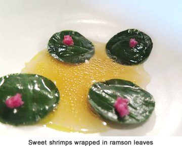 Sweet shrimps wrapped in ramson leaves